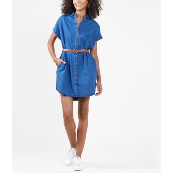 Outerknown Bee Denim Shirt Dress Sz. XS Blue Organic Cotton Button Front Relaxed - Picture 2 of 12